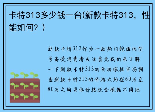 卡特313多少钱一台(新款卡特313，性能如何？)