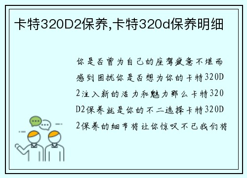 卡特320D2保养,卡特320d保养明细