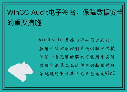 WinCC Audit电子签名：保障数据安全的重要措施